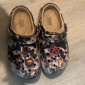 Camo Brown and tan Crocs with Fun charms